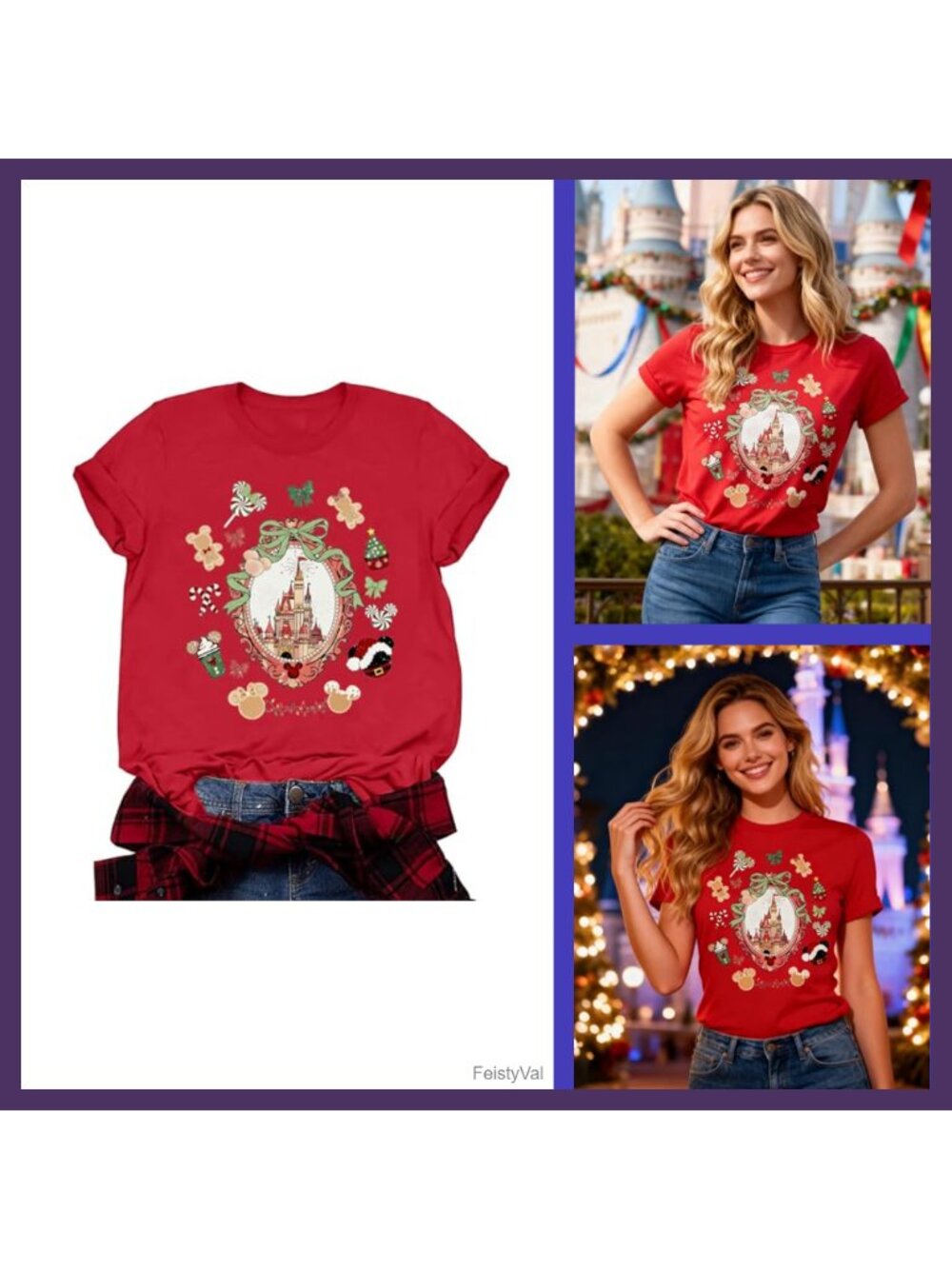 Women's Christmas Tree Graphic Short Sleeve Tee Holiday Xmas Shirt